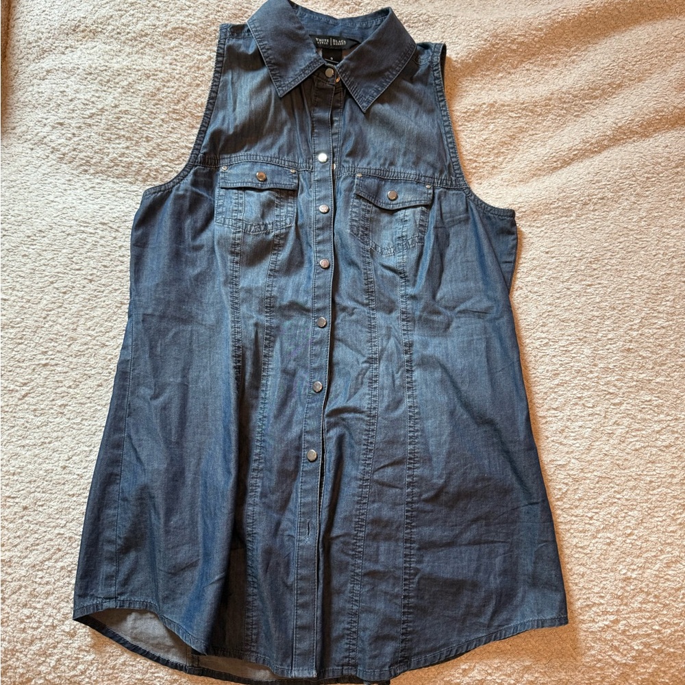 Denim Sleeveless Button-Up Shirt